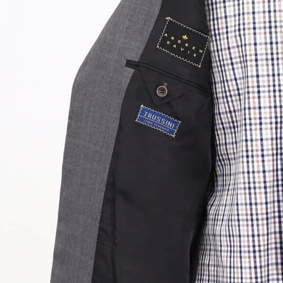 Trussini 40L Gray Check 3-Button Sport Coat Blazer Jacket B322